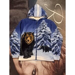 Wildkind grizzly bear all-over print sherpa-lined full-zip fleece hoodie Size S